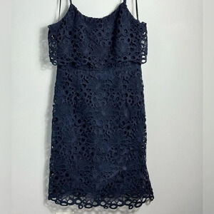 Nanette LEPORE Dark Navy Bella Donna Lace Midi Dress Size 8